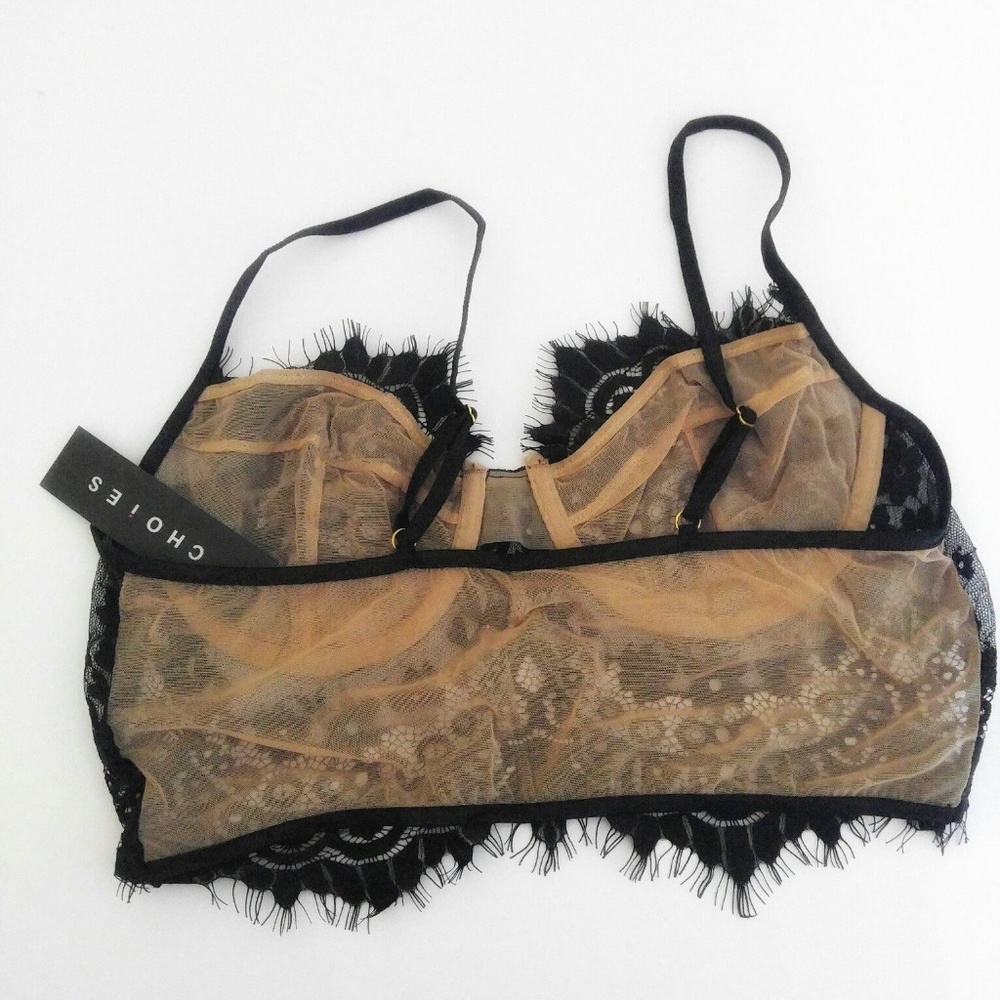 CHOIES Women's Black Sheer Eyelash Lace Bralette S - Picture 3 of 4